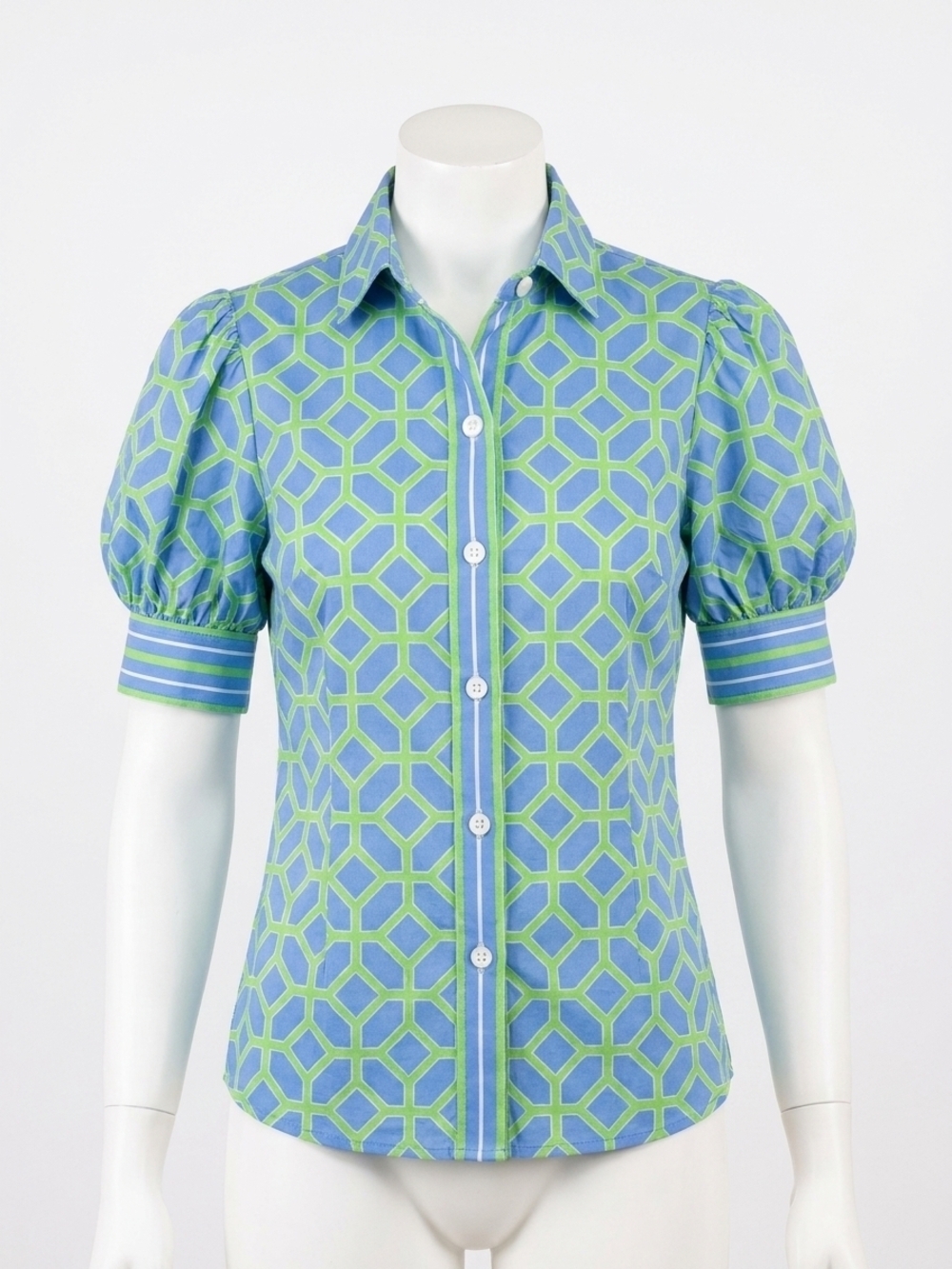 NEW GRETCHEN SCOTT lucy in the sky puff sleeve top in sky blue/kelly green